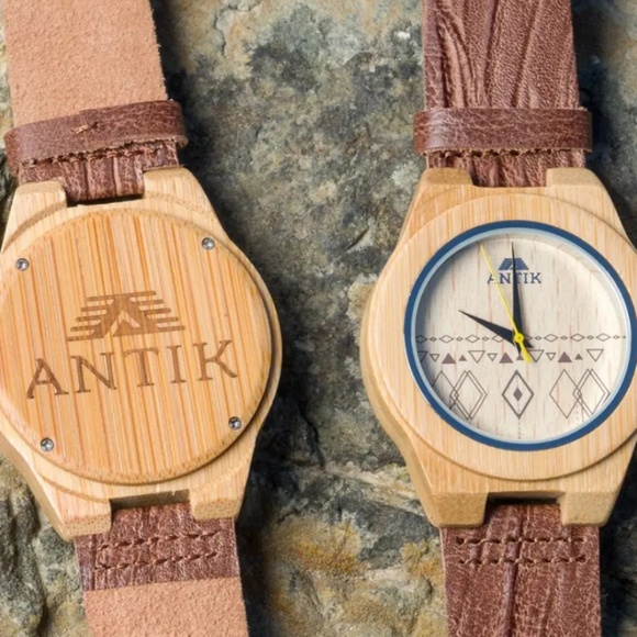 Antik bambo wooden watch unisex leather tan NIB - Picture 2 of 4